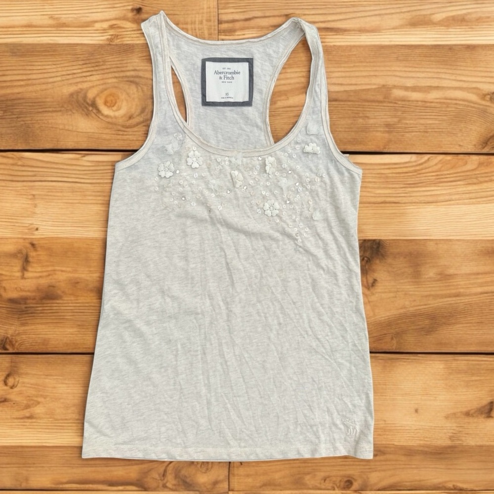 Y2K Abercrombie & Fitch Floral Embellished Racerback Tank Top Women’s XS